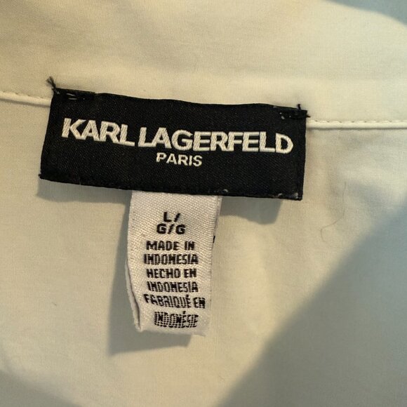 Karl Lagerfeld Paris Cropped Block Letter Logo Button Up Oxford - Picture 3 of 3